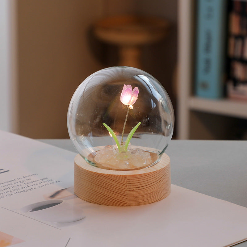 Artificial Tulip Flower Night Light Ornaments Handmade DIY Bedside Lamp LED Night Lamp Bedroom Decor Birthday Gifts Table Lamp